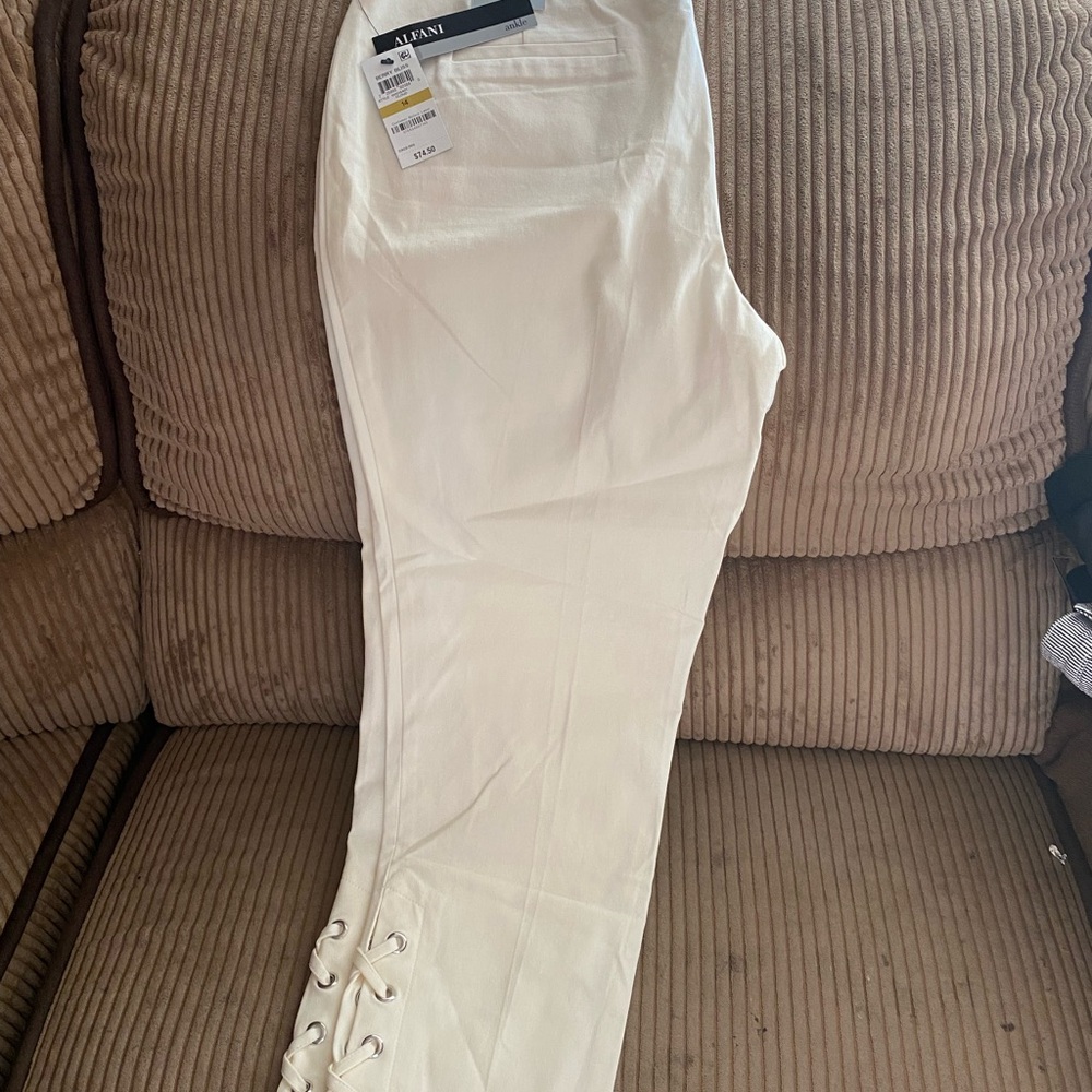 Alfani White Skinny Pants with Decorative Hem